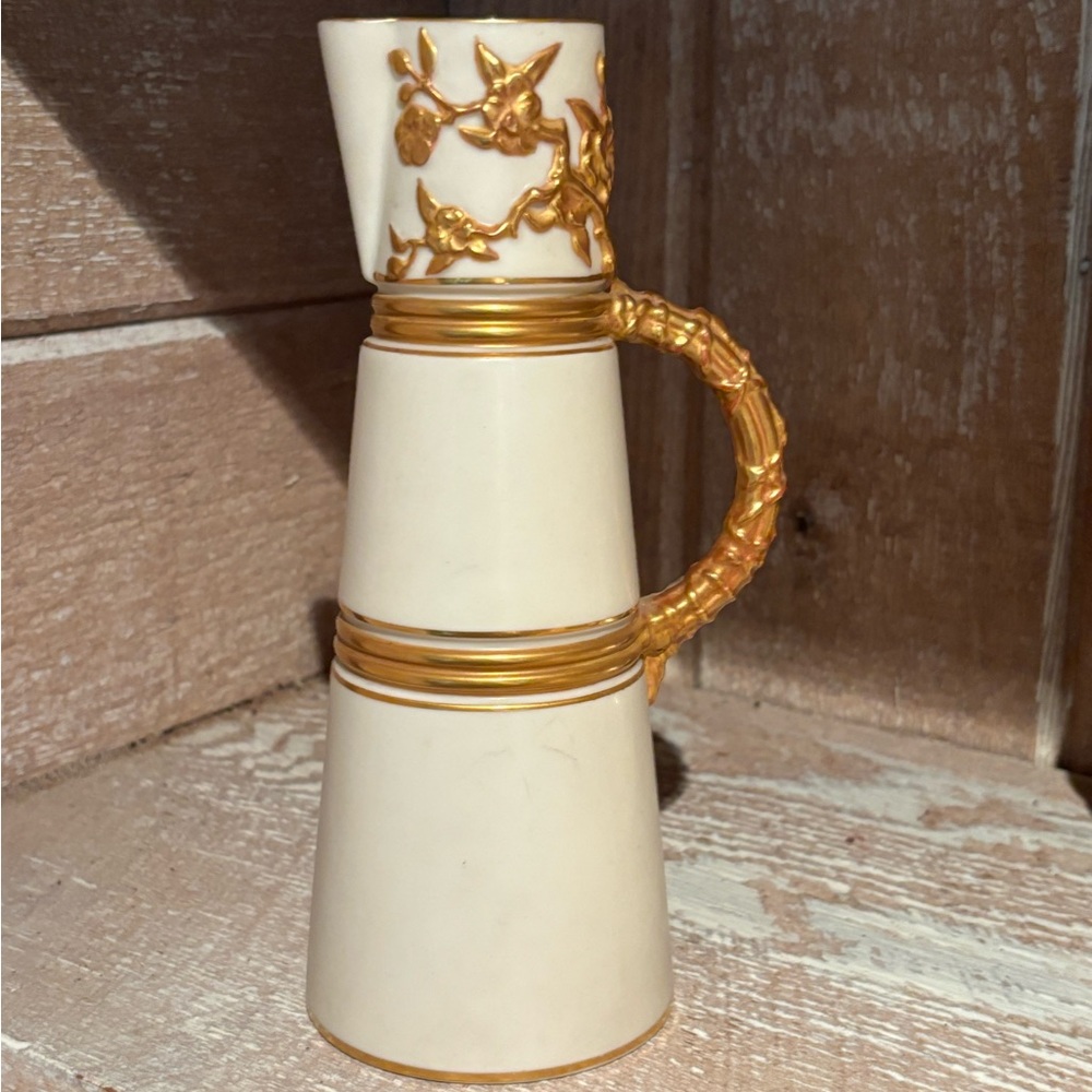 Antique 1886 Royal Worcester Signed Porcelain Pitcher Vase w/ Cherry Blossoms